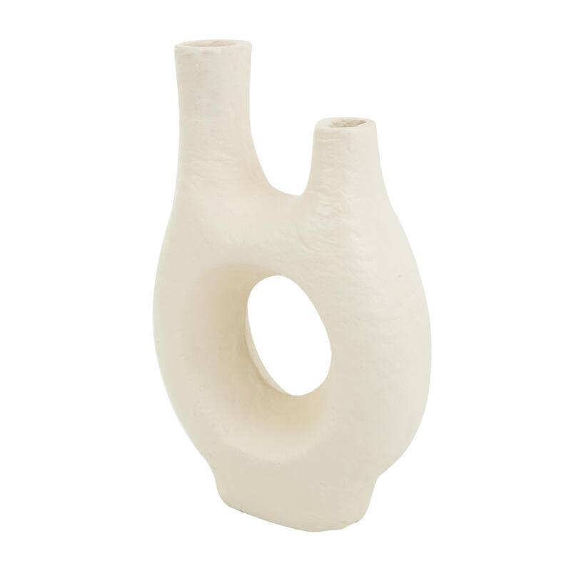 Paper Mache Abstract Rounded Decorative Vase with Double Openings - Beige - Roche River Decor