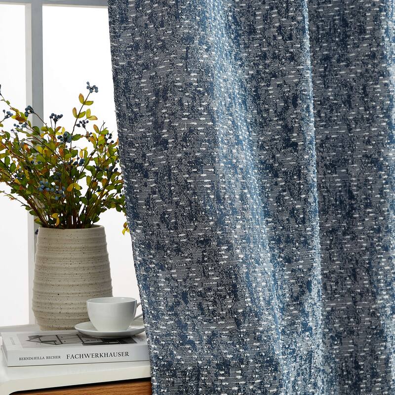 HLC.ME Avalon Jacquard Slub Texture - Privacy Curtains with Grommet Lightweight Window Curtain Panels, Set of 2