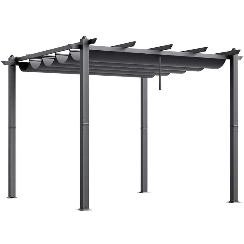 10 x 10 Feet Outdoor Retractable Pergola with Sunshade Canopy and Heavy-Duty Aluminum Frame - Grey