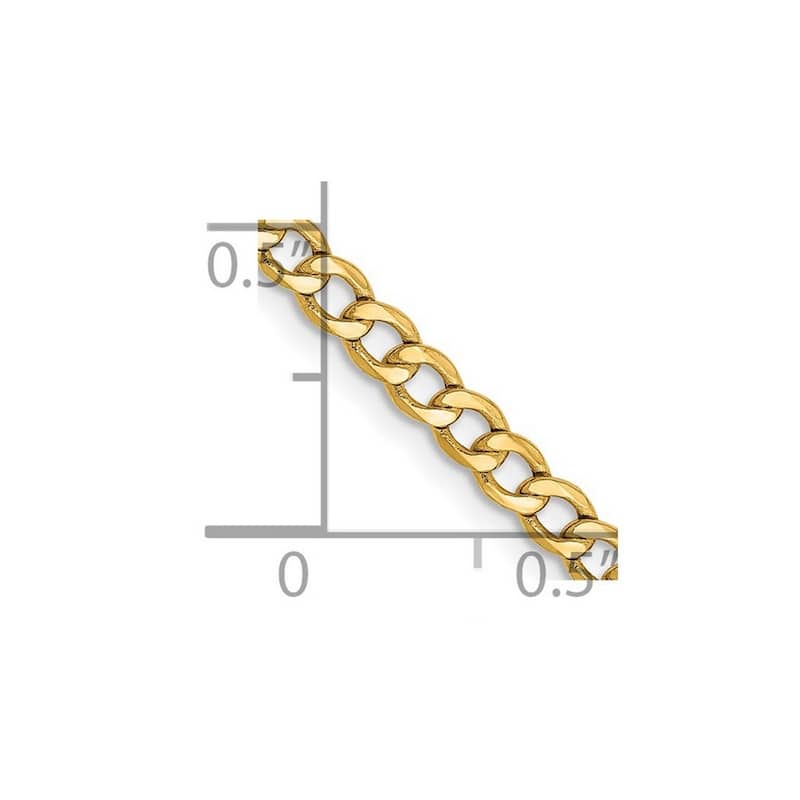 Curata 14k Yellow Gold 10" 2.85mm Semi solid Curb Link Chain Ankle Bracelet (Lobster-claw)