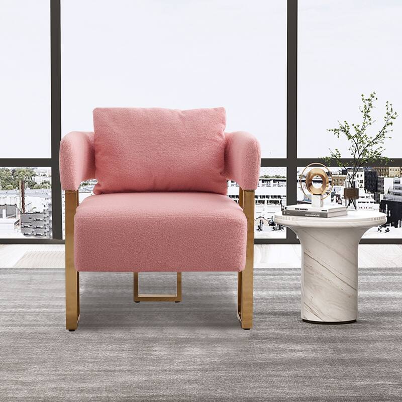 Simple And Stylish Accent Chair With Metal Foot, Teddy Velvet Upholstered Sofas For Bedroom, Living Room, Balcony, Office