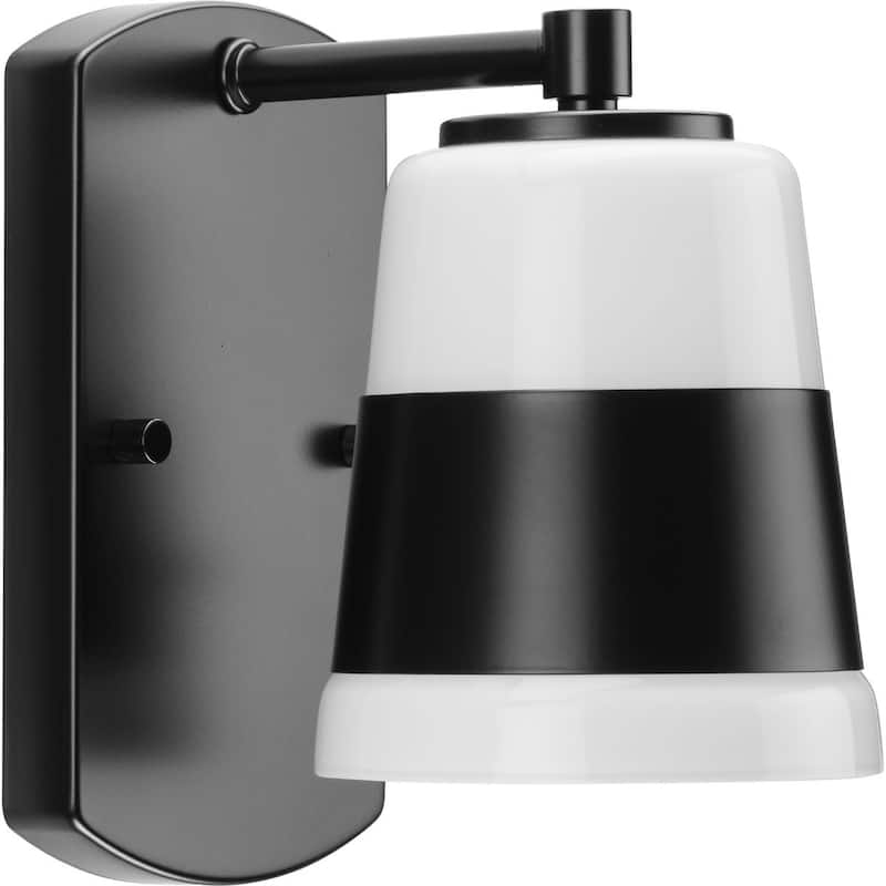 Haven Collection One-Light Matte Black Opal Glass Luxe Industrial Bath Light - 4.75 in x 6.75 in x 7.87 in