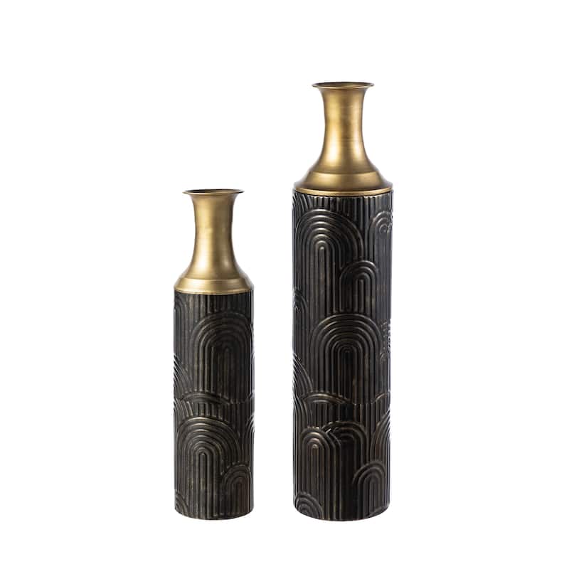 Glitzhome Set of 2 Modern White Black and Gold Metal Floor Vases Fall Thanksgiving Gifts