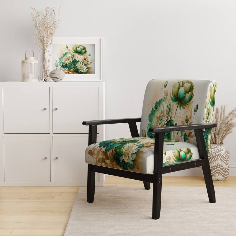 Designart "Green Blooming Daisy I" Upholstered Floral & Botanical Accent Chair and Traditional Arm Chair - Multiple Color - Arm Chair