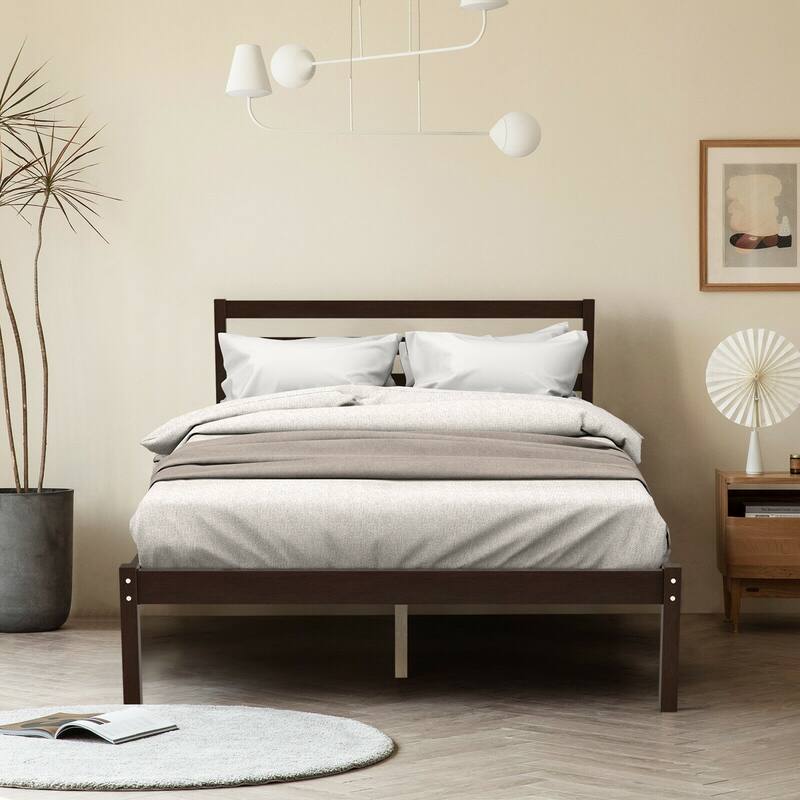Gymax Full Wood Platform Bed Frame Headboard Slat Support Mattress