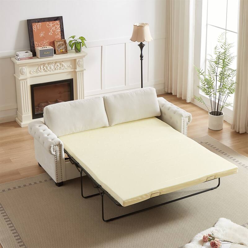 Fabric Convertible Sleeper Sofa Bed with Folding Mattress