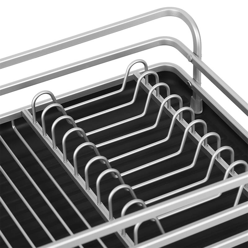 Aluminum Dish Drying Rack with Cutlery Holder, Silver