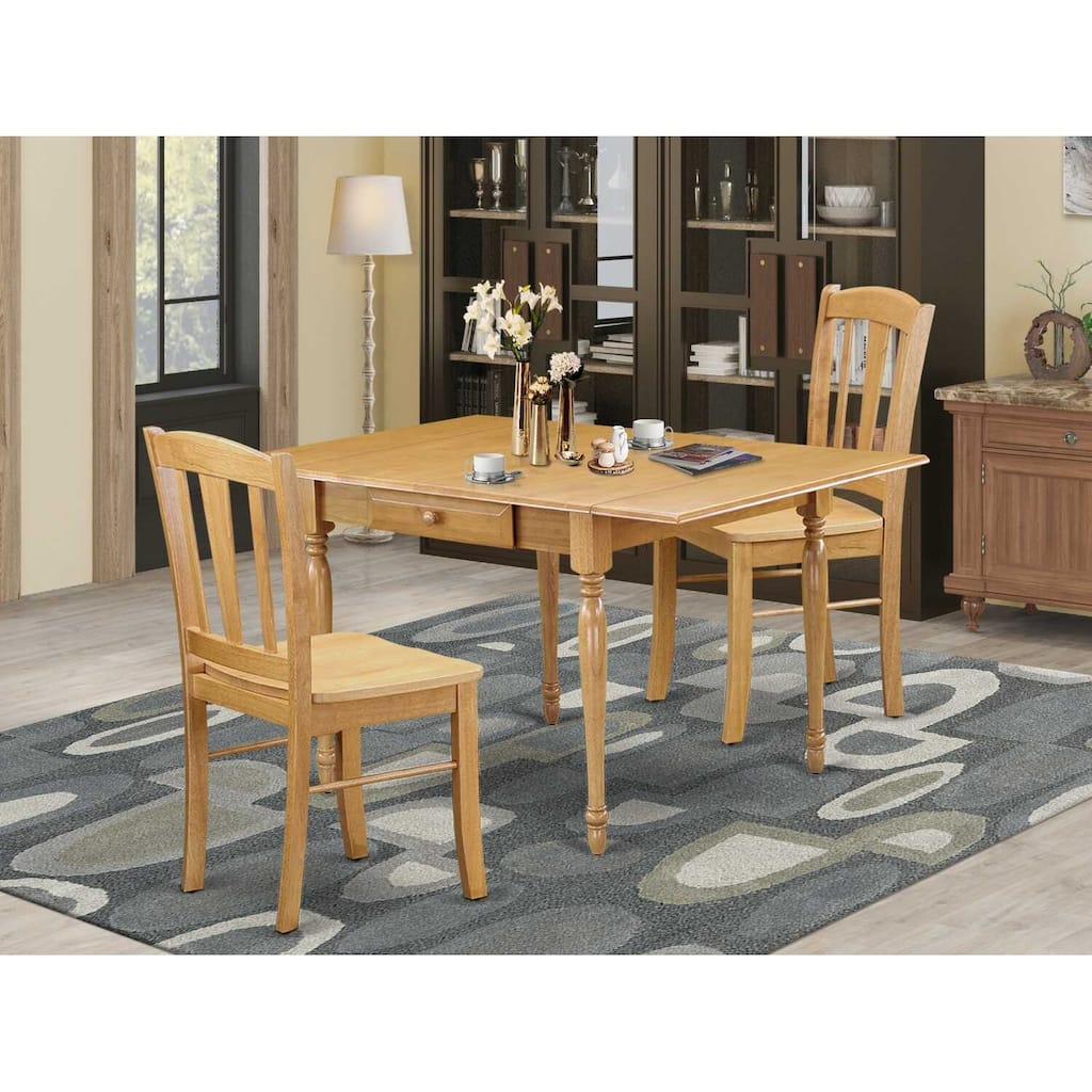 HomeStock 3-Piece Natural Brown Oak Finish Solid Wood Top With Dropleaf Dining Table Set