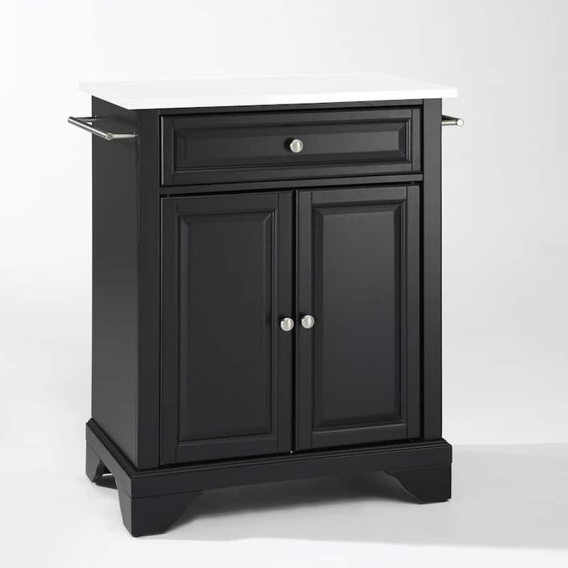 Kitchen Island Cart Portable Stone Top - Storage Island with Drawer & Shelves - Modern Kitchen Furniture