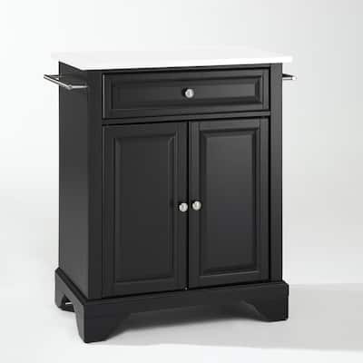 Kitchen Island Cart Portable Stone Top - Storage Island with Drawer & Shelves - Modern Kitchen Furniture