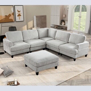 6 Seat Chenille Corner Modular Sofa, Sectional Couch U Shaped Sofa ...