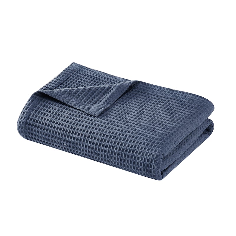 Cannon Heritage Cotton Waffle Blanket and Throw - Full/Queen - Blue