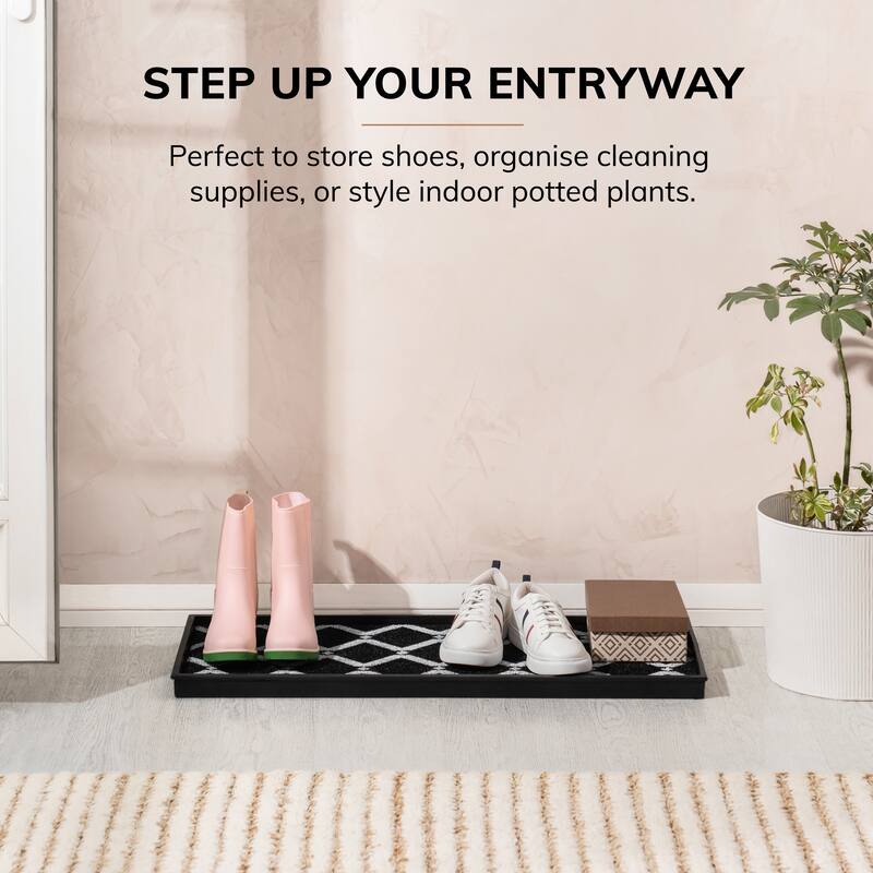 Jani Natural & Recycled Rubber Boot Tray with Black & Ivory Diamond Coir Insert