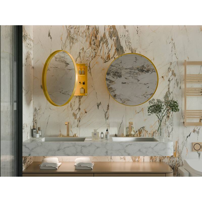 23.6 Inch Surface Mount Round Medicine Cabinet with Mirror and Adjustable Shelves Black Wall Mirror with Storage for Bathroom