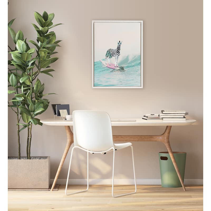 Sylvie Beaded Zebra Surfer Framed Canvas by July Art Prints