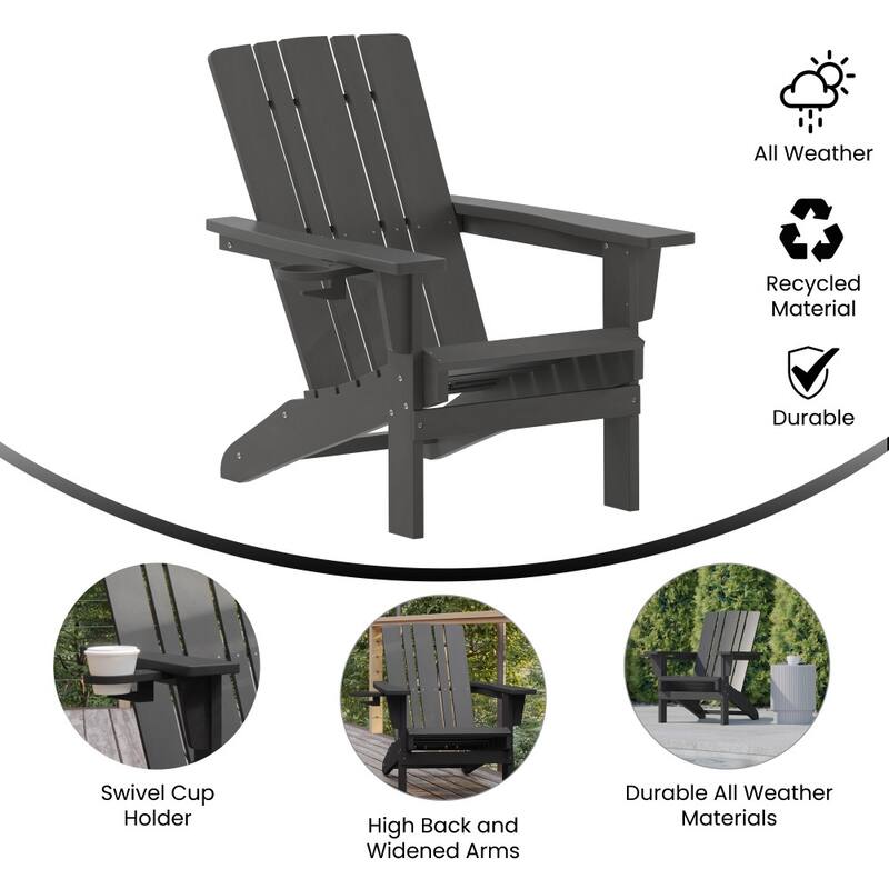 Set of 2 Commercial All-Weather Adirondack Chairs with Cupholders