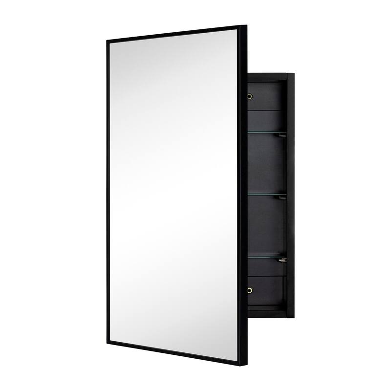 TEHOME Velin Recessed and Surface Mount Bathroom Medicine Cabinet with Mirror Square Cornered Metal Framed Rounded Rectangle