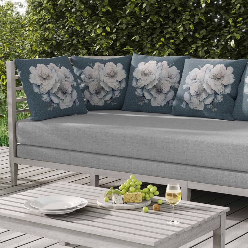 Magnolia Majesty Indoor/Outdoor Reversible Throw Pillow Prussian and Blue
