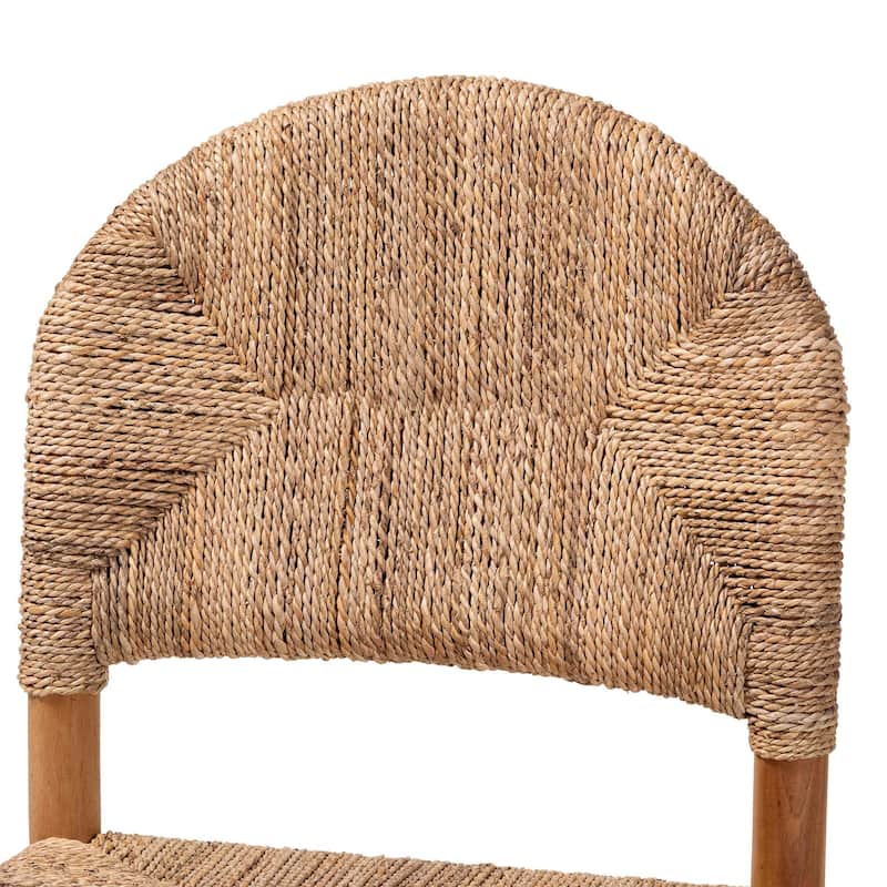 Cavo Handwoven Seagrass Dining Chair - Natural Fiber Wicker Side Chair with Mahogany Wood Frame, for Dining Room