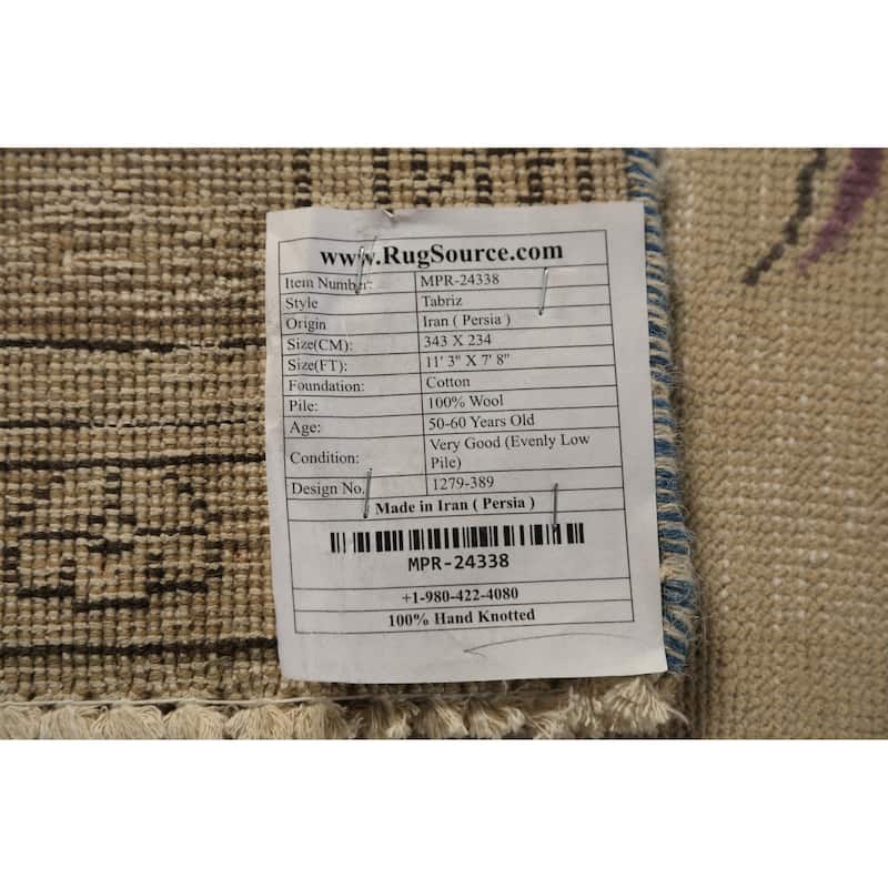 Geometric Tabriz Persian Area Rug Handmade Beige Wool Carpet - 7'8"x 11'3"