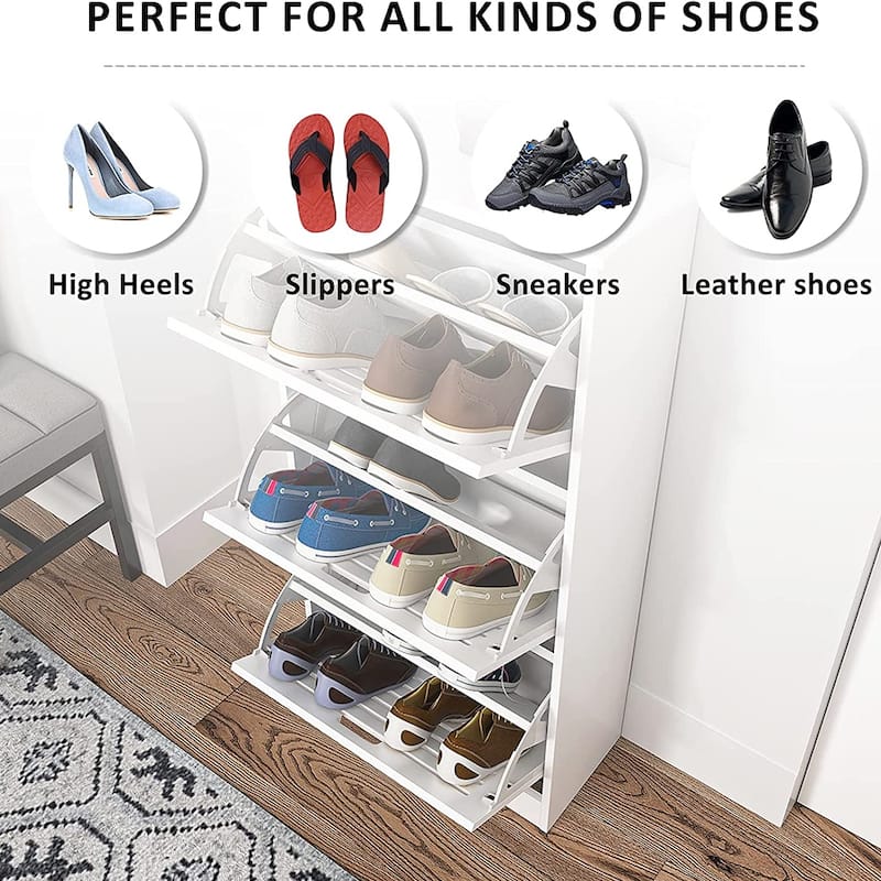 Freestanding Wood Shoe Storage Cabinet, 3 Flip Doors Shoe Rack