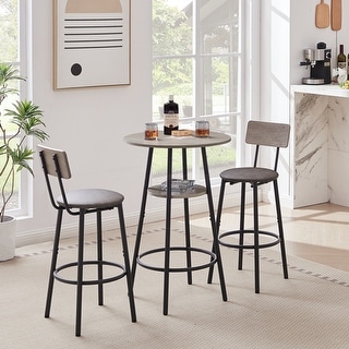 3-Pcs Round Dining Bar Table Stool Set with Storage Shelf, 2