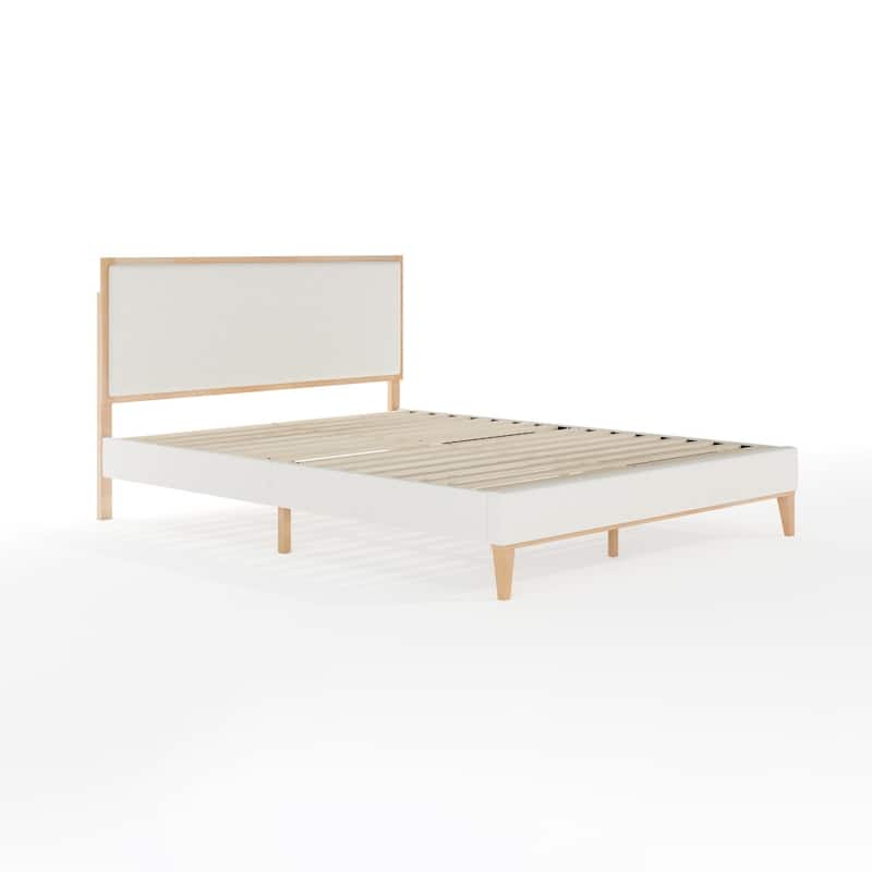 Martha Stewart Wooden Platform Bed with Upholstered Base and Triple Inset Headboard