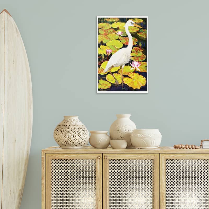 Stupell Stepping Bird on Lily Pads Framed Giclee Art Design By Rosiland Solomon
