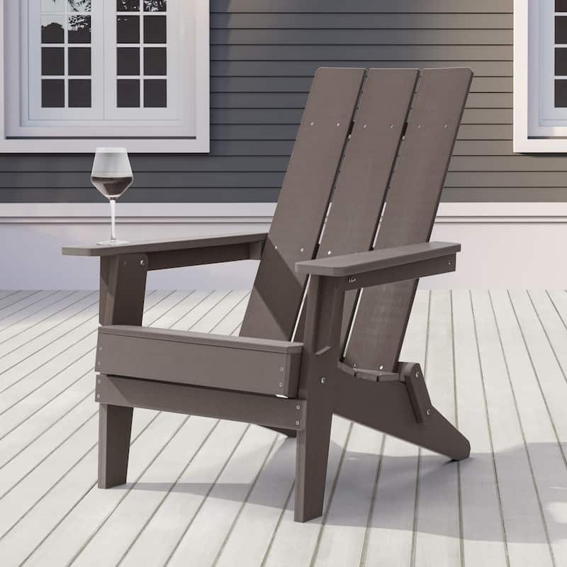 BONOSUKI Patio Folding Adirondack Chair,Waterproof HIPS,Wide Armrests - Coffee