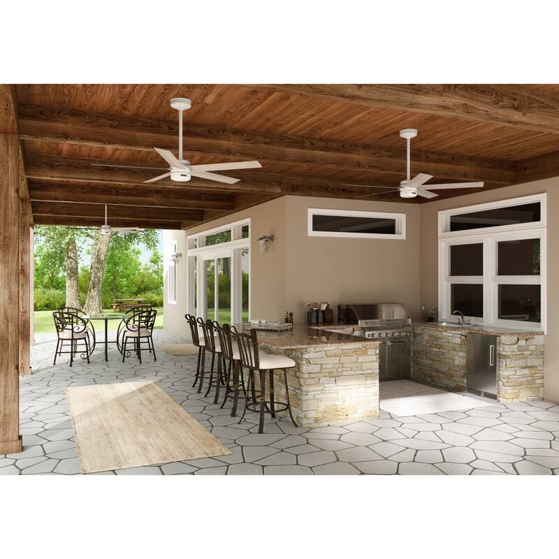 Hunter 52" Burton Outdoor Ceiling Fan and Wall Control - Farmhouse, Industrial, Transitional - Damp Rated - Exclusive SureSpeed!