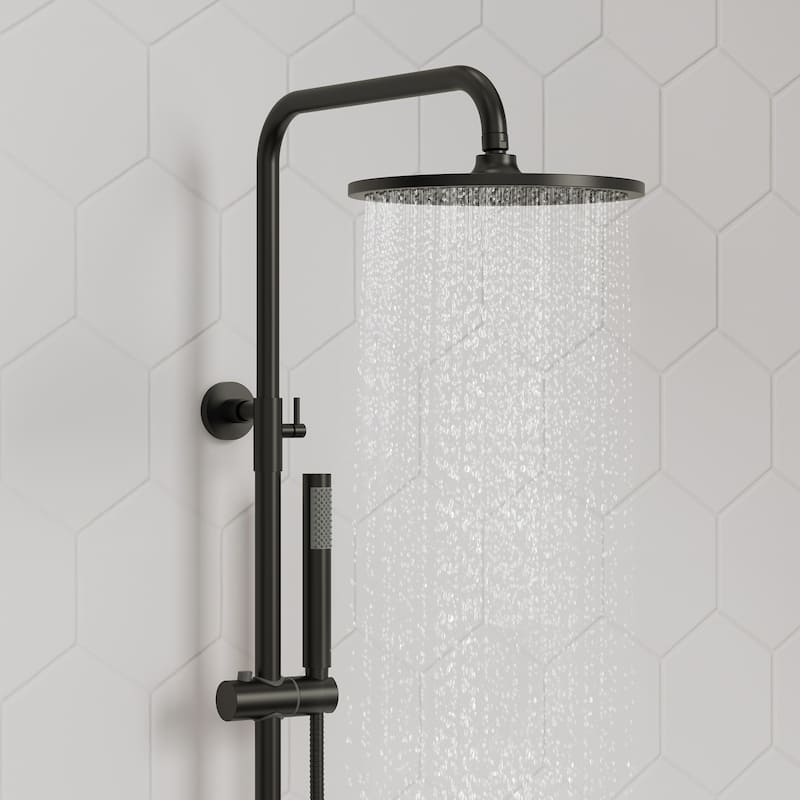 Height Adjustable Thermostatic Shower System with Tub Spout, 10" Rain Shower Head, Hand Shower, Brass Valve