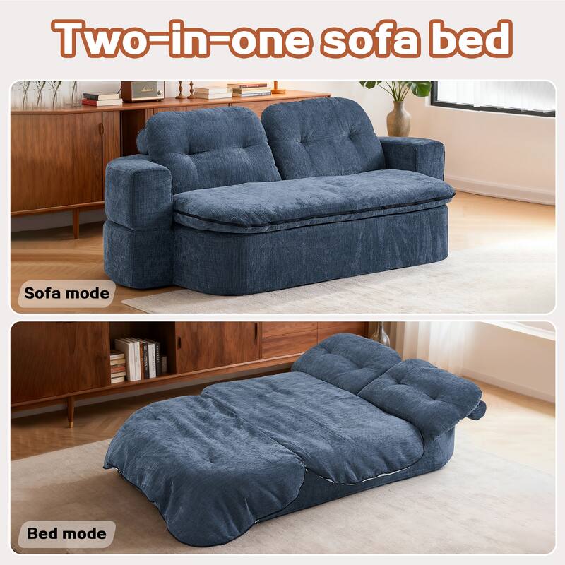 Modern 2-Seater Sofa 2-in-1 Sleeper Sofa Bed with Convertible Sofa Cushion Unfolds Into Quilt, 2 Pillows, for Living Room