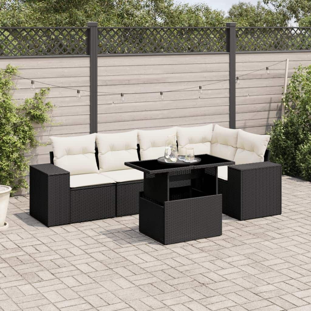 vidaXL Patio Sofa Set with Cushions Outdoor Furniture 6 Piece Poly Rattan