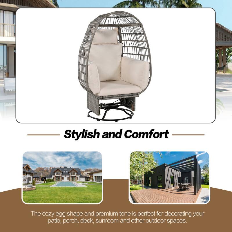 Outdoor Rattan Swivel Chair with Cushions and Rocking Function