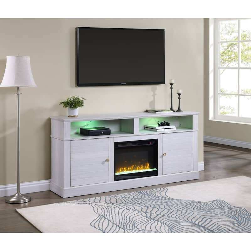 Lucifer 70" Wide White Walnut Finish TV Stand Console with Fireplace and Heater