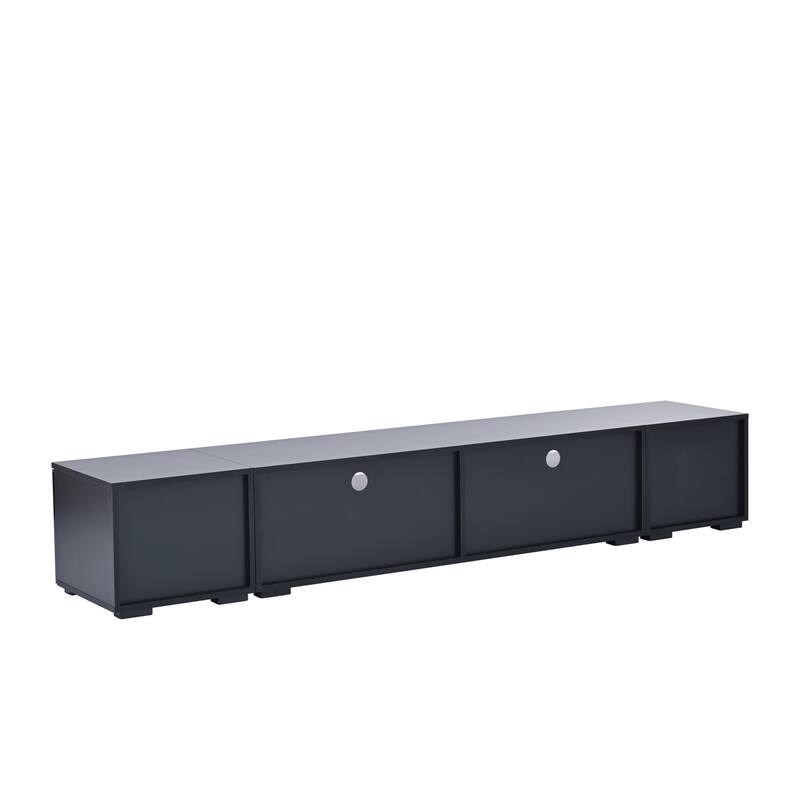 3-Piece Extended TV Stand with Color-Changing LED Lights - Rattan Style, Push-to-Open Doors, 82" Entertainment Center