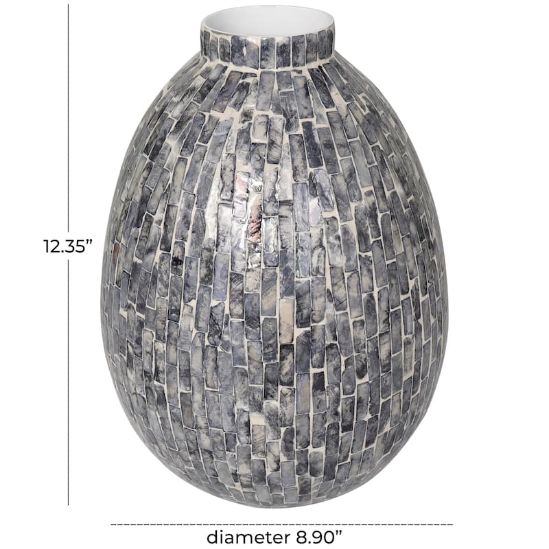 Gray Mother of Pearl Shell Handmade Mosaic Inspired Decorative Vase