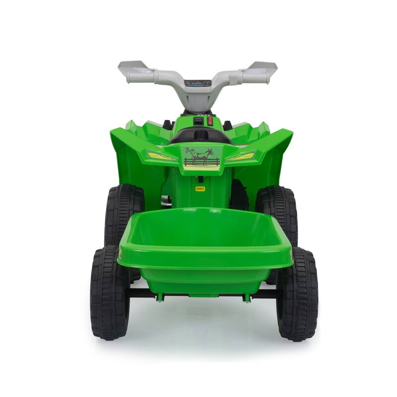 Electric 6V ATV Ride-On for Kids with Trailer, Bluetooth, Music, and Power Display, White, Ages 3-6