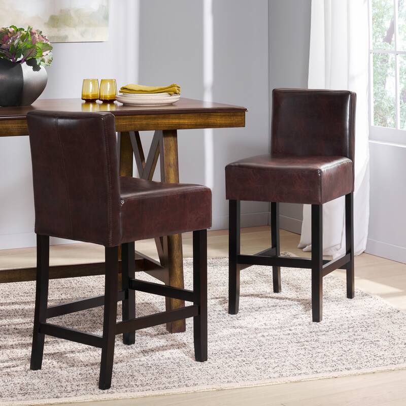26-inch Brown Leather Counter stools (Set of 2)