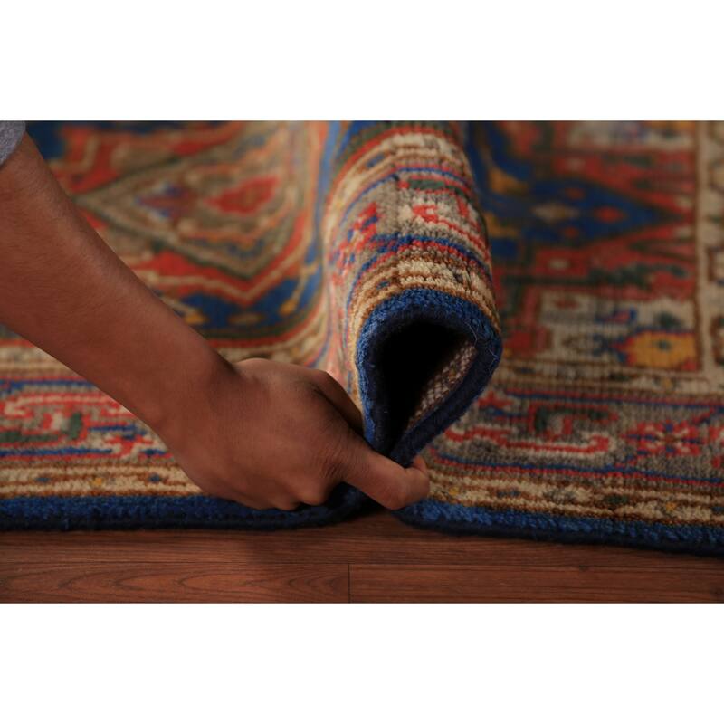 Blue Geometric Heriz Serapi Indian Foyer Rug Handmade Wool Carpet - 3'0"x 5'0"
