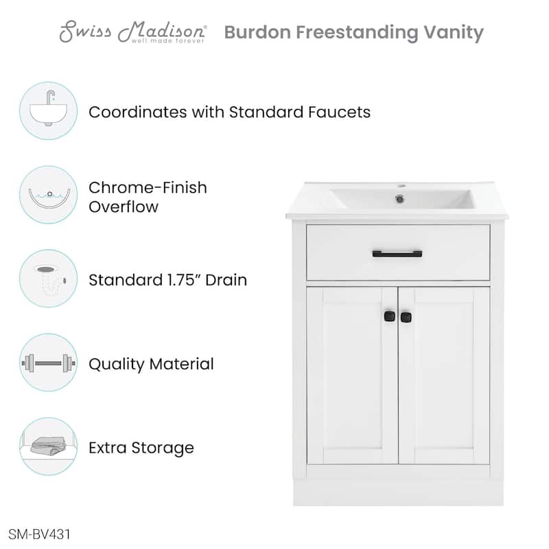 Swiss Madison SM-BV431 Burdon 24" Free Standing Single Basin Vanity