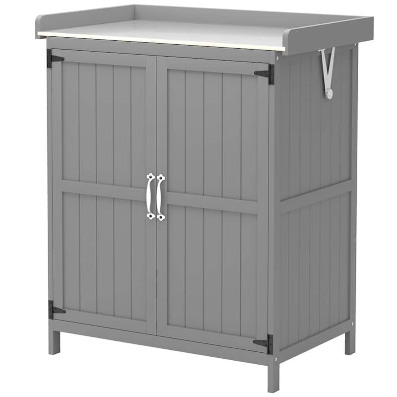 Wooden Outdoor Storage Shed with Stainless Steel Top & Inner Shelf - 29.1" W x 16.9" D x 34.6" H