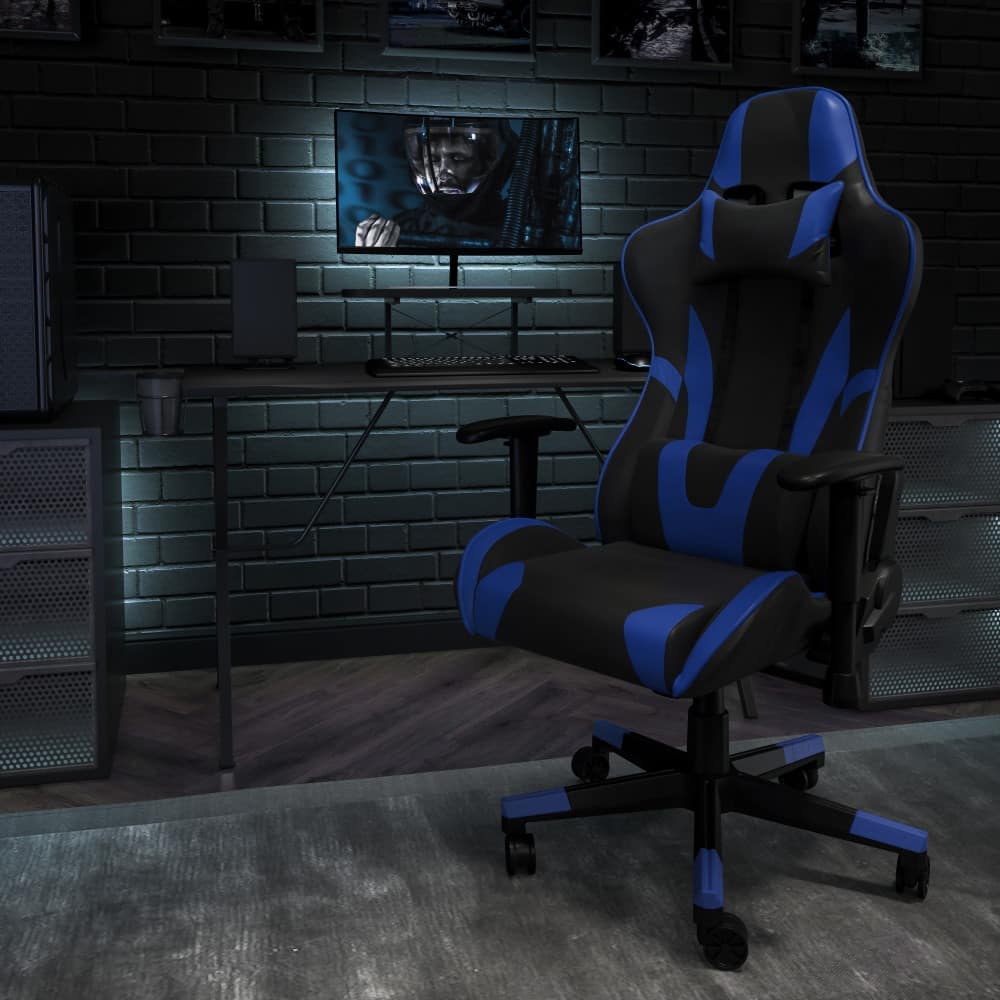 Racing Gaming Ergonomic Chair with Fully Reclining Back in Red LeatherSoft