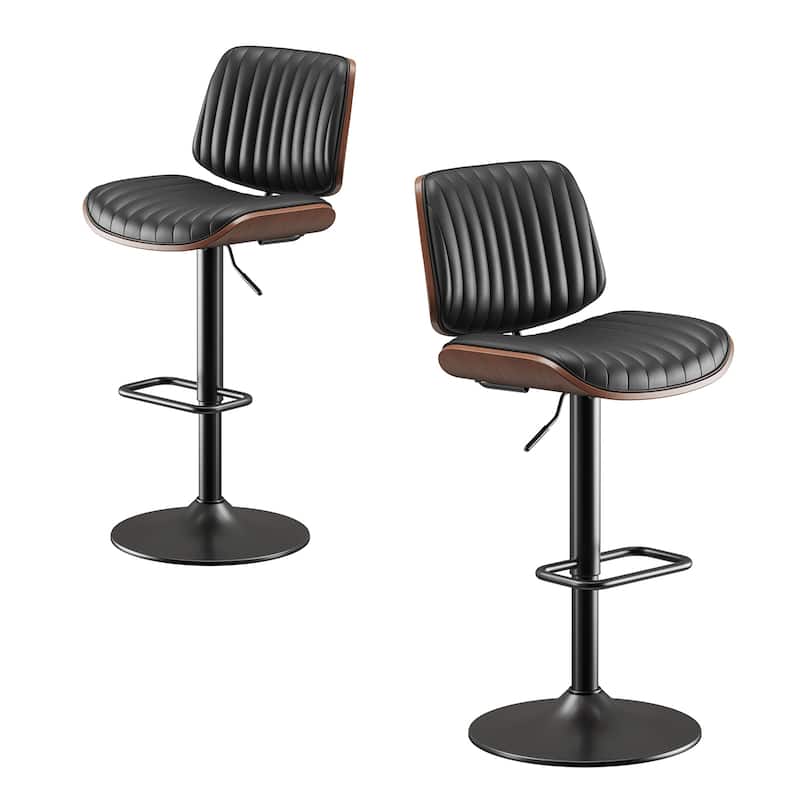 Adjustable Swivel Bar Stools with Footrest, Faux Leather Counter Stools for Kitchen Island - Set of 2