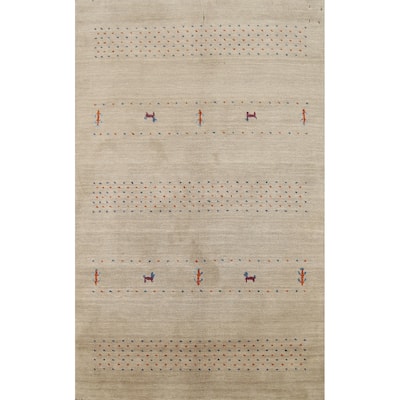 Little Animals Tribal Gabbeh Indian Rug Hand-Knotted Wool Carpet - 3'11"x 5'10"