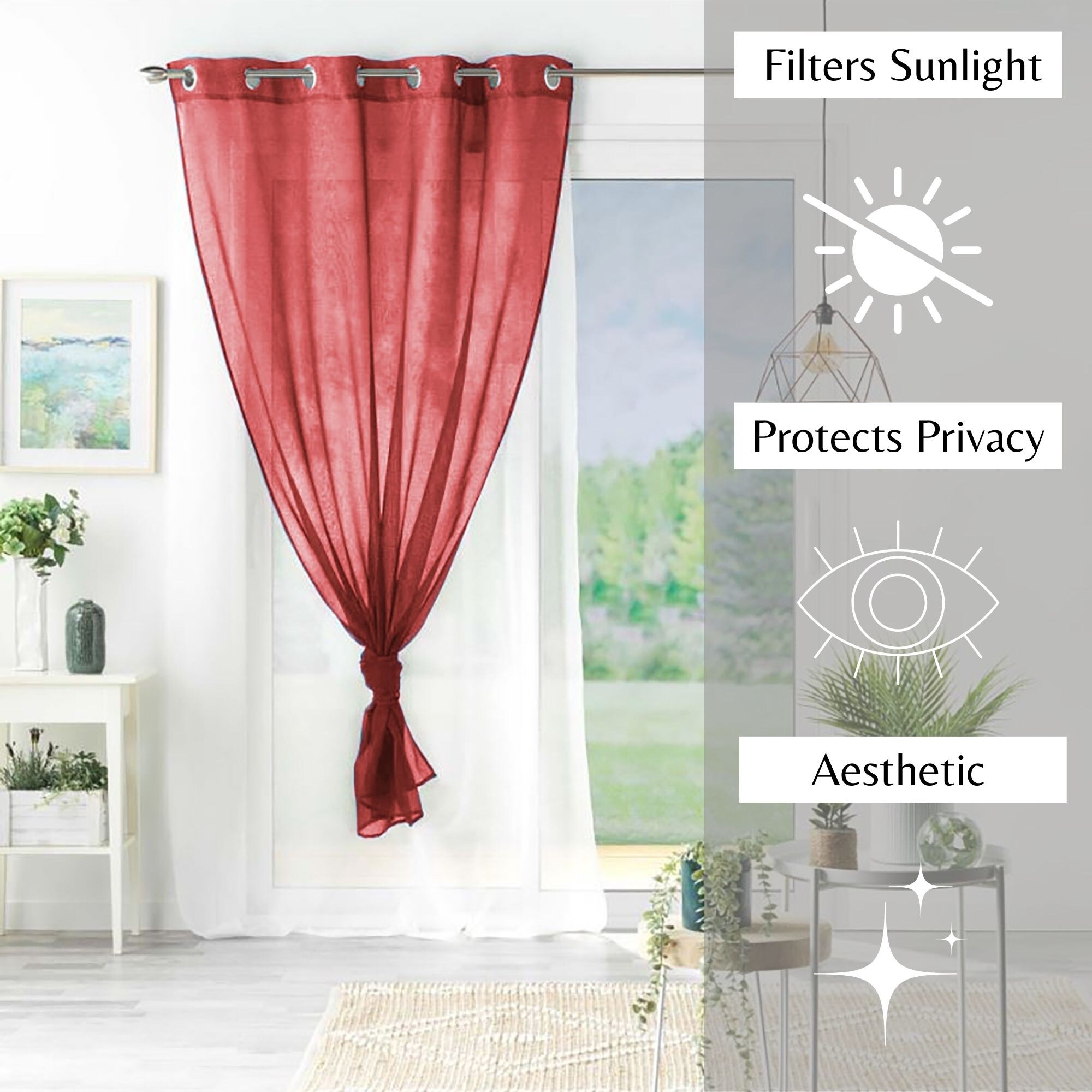 Red sheer curtains cheap