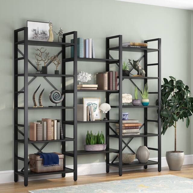 Large Triple Wide 5-Shelf Etagere Bookcase