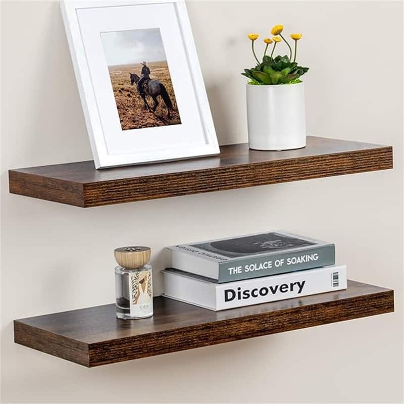  Floating Shelves for Wall - 9"D x 24"W x 1.5"H - Rustic Brown