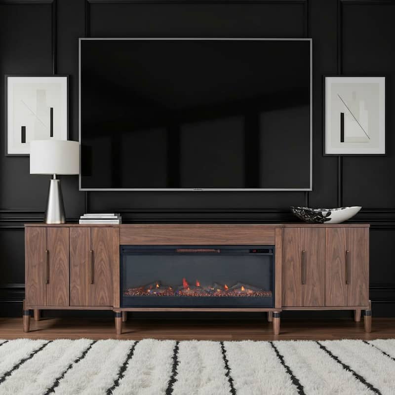 Bridgevine Home Tranquility 94 inch Fireplace TV Stand, for TVs up to 100 inches, Minimal Assembly, Walnut Finish - Walnut