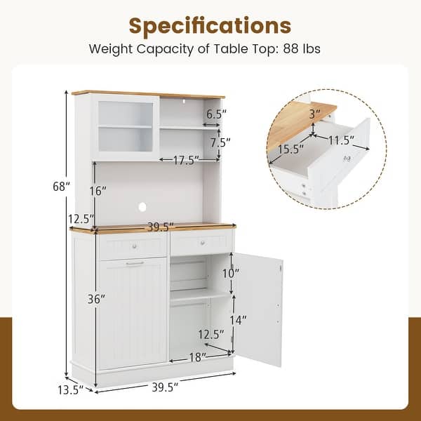 Gymax Double Tilt Out Trash Cabinet w/ Hutch Kitchen Pantry Storage